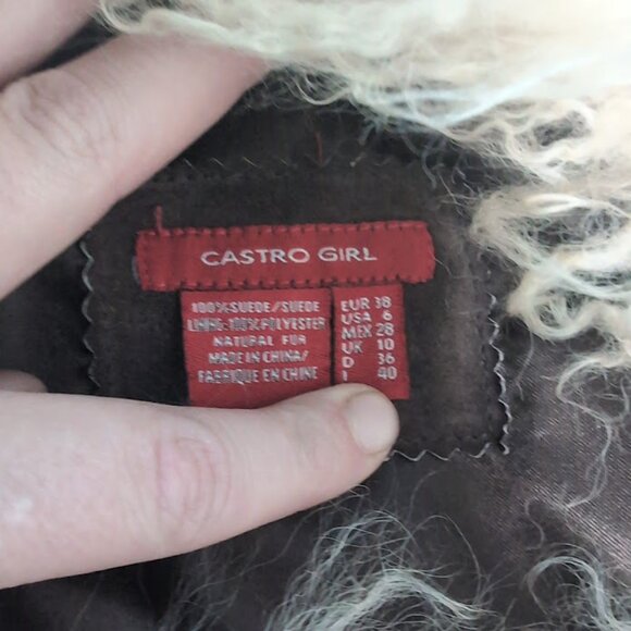 Suede Leather Patchwork with Real Fur Trim Boho Vintage Style Jacket Women 6 - Picture 3 of 6